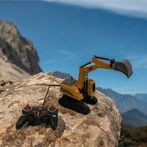 Remote Control Excavator Toy Working Arm Tracks Power Construction Yellow Black